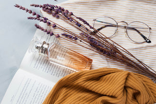 fragrance bottle, lavender, and