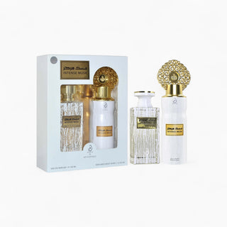 Coffret Intense Musk EDP et déodorant - Arabiyat Prestige

Notes de tête : Violette, Héliotrope

Notes de cœur : Rose, Muguet, Cèdre

Notes de fond : Musc blanc, Ambre gris, Pêche
