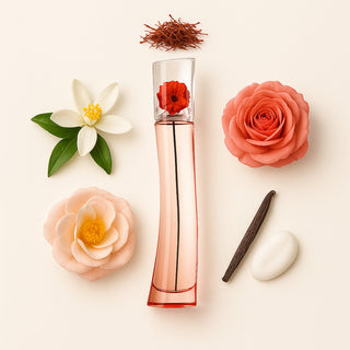 Flower by Kenzo L’Absolue EDP 100 ml : parfum floral épicé au safran, rose de Damas et musc blanc. Créé par Alberto Morillas. Sur la-barfumerie.com.