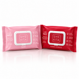 Pack découverte de 2 Lingettes nettoyantes parfumées SHEKITA – Sara, Pomme Interdite – Format voyage x30