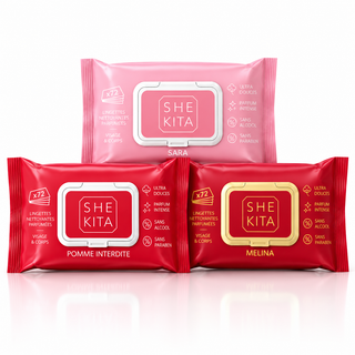 Pack découverte de 3 Lingettes nettoyantes parfumées SHEKITA – Sara, Pomme Interdite & Melina – Format maxi x72