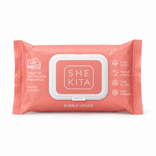 Lingettes nettoyantes parfumées - Bubble Lychee x30 – SHEKITA – Visage & Corps