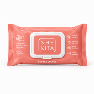 Lingettes nettoyantes parfumées - Bubble Lychee x30 – SHEKITA – Visage & Corps